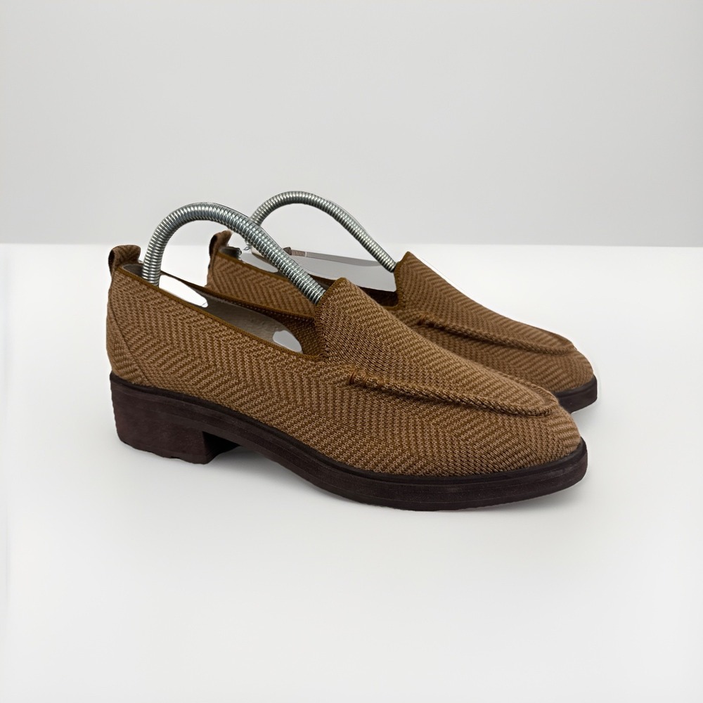 Rothy's Lug Loafer Size 8.5 Teak Herringbone Merino Wool Slip On Shoes Heels EUC